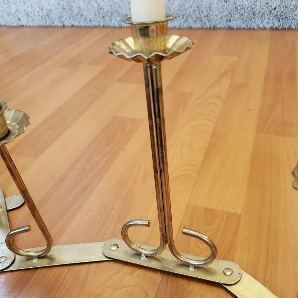 Vintage Accordian Style Candelabra Gold Tone Metal 5 Taper Candle Holder READ